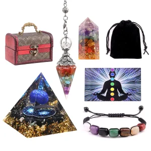 Coffret Chakras – Pendule + Bracelet + Pyramide + Pierres